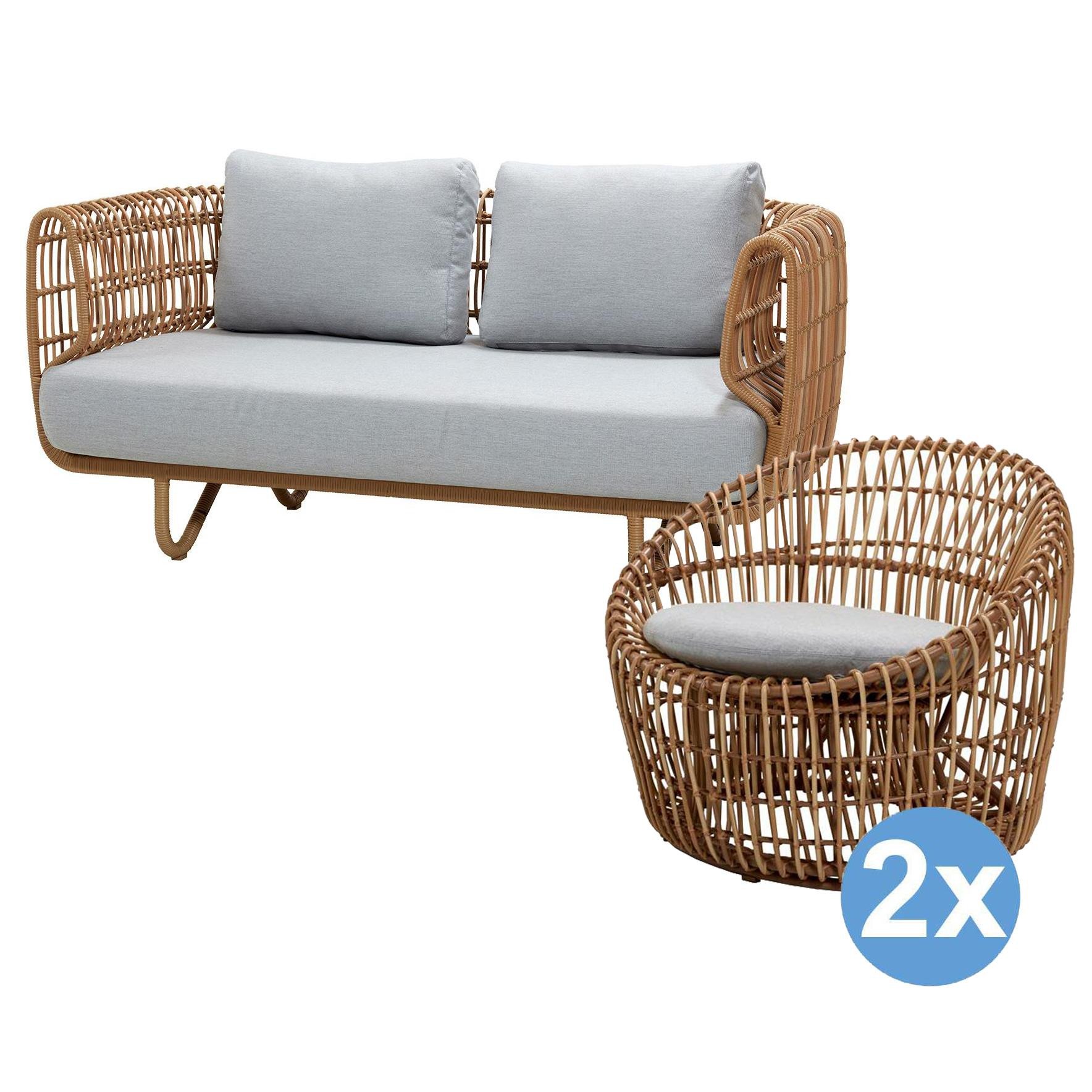 Nest loungeset 2-zits loungebank + 2 fauteuils rond | Flinders
