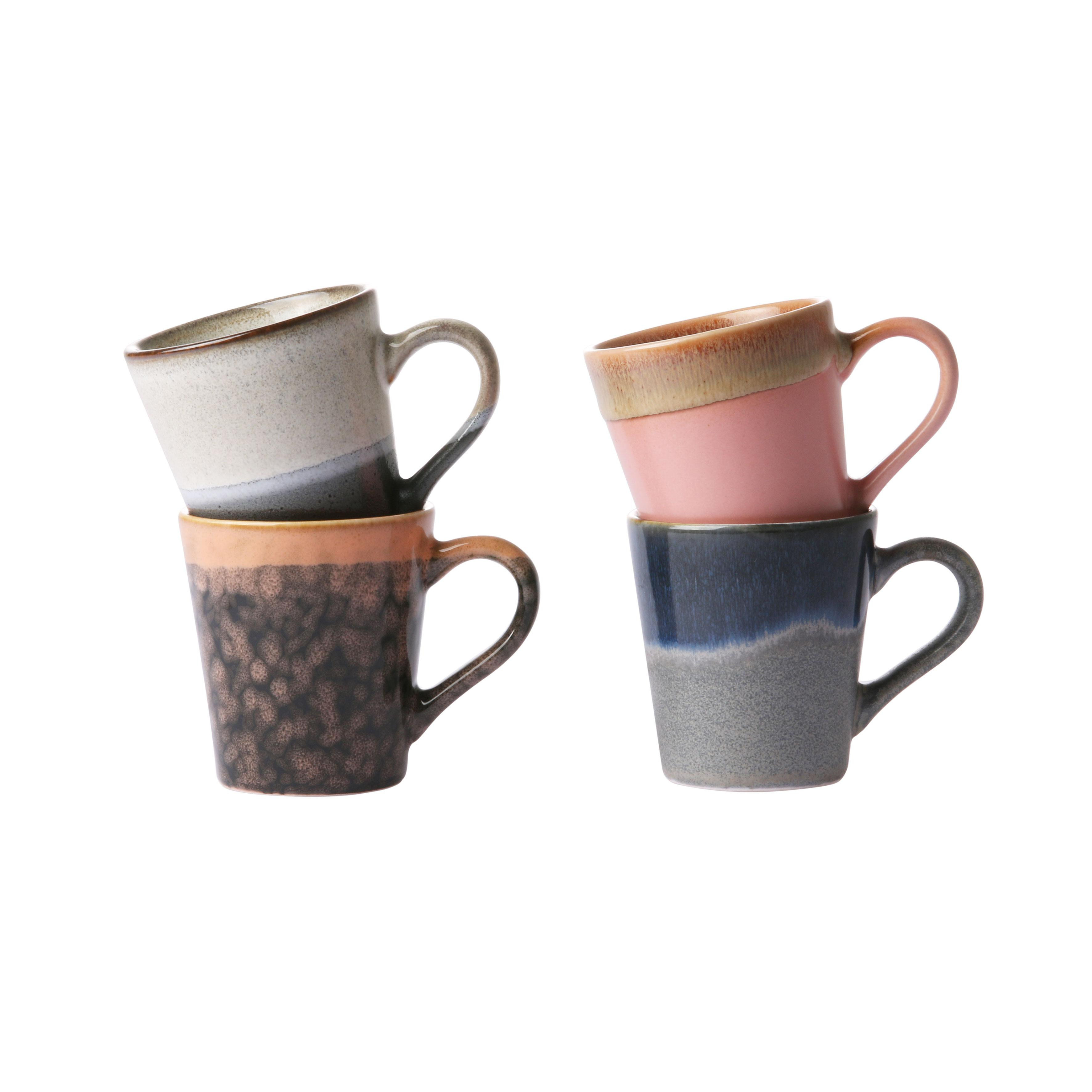 HKliving 70's Ceramic Espresso mok kopjes set van 4 polaris | Flinders