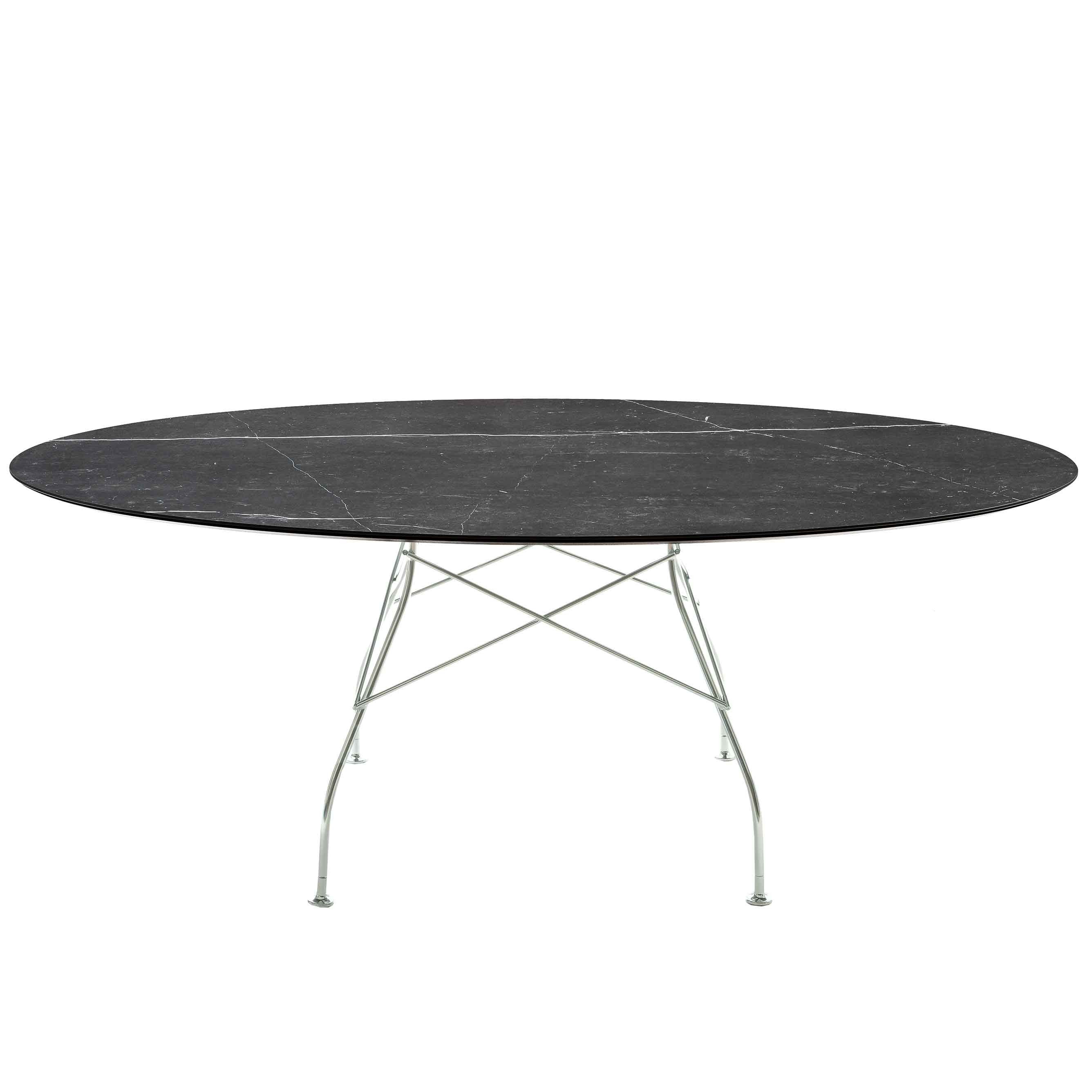 studio Siësta neutrale Kartell Glossy Marble tafel 118, zwart marmer, verchroomd onderstel |  Flinders