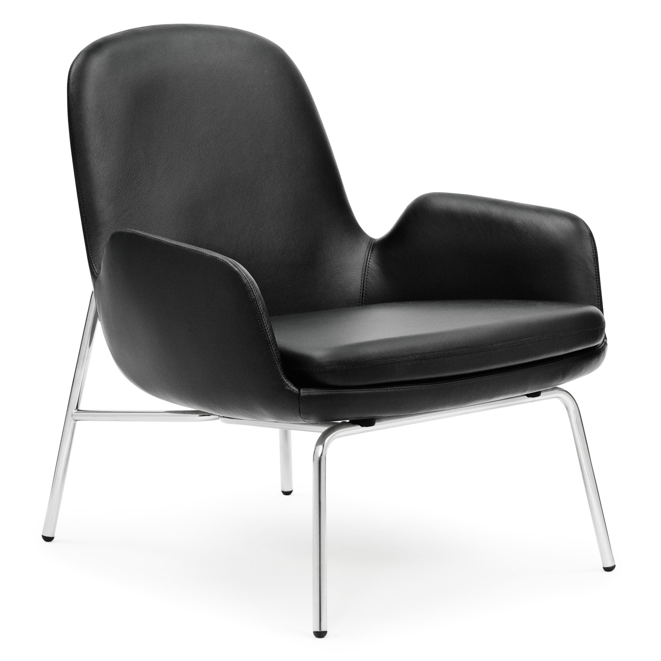 Lada Anemoon vis Diplomaat Normann Copenhagen Era Lounge Chair Low loungestoel met verchroomd  onderstel Leder Tango zwart | Flinders