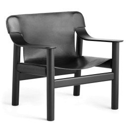 1862 Bernard fauteuil zwart leer, zwart eiken onderstel