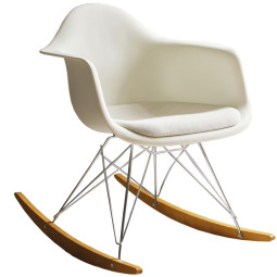 1860 Eames RAR schommelstoel vast zitkussen ivory, Pebble