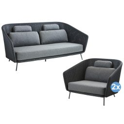 Cane-Line Mega loungeset 2-zits loungebank + 2 lounge fauteuils