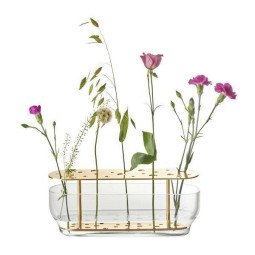 Ikebana vaas voor losse bloemen long brass