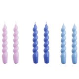 Candle Spiral kaarsen set van 6 lilac/ blue/ light blue
