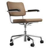 S64 PVDR bureaustoel nubukleder medium bruin, chroom onderstel