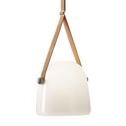 Mona hanglamp Ø38 large opaline - body wit - naturel leer