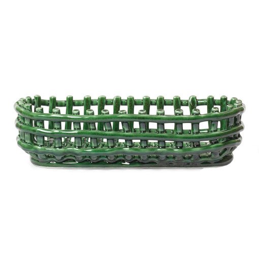 Ceramic basket opbergmand oval Emerald Green