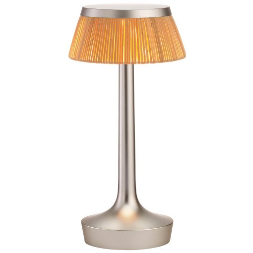 Bon Jour Unplugged tafellamp LED oplaadbaar satijn, kap rattan