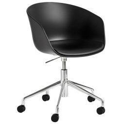 	About a Chair AAC52 bureaustoel met vast zitkussen, onderstel gepolijst aluminium, kuip Black, Sierra Leather SI1001