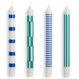 Pattern kaarsen set van 4 Light Grey, Blue and Green