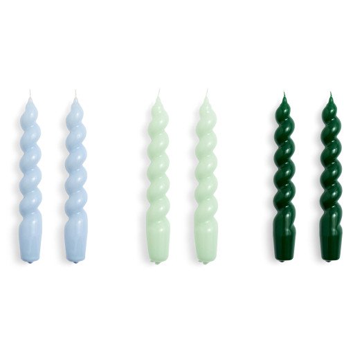 Candle Spiral kaarsen set van 6 light blue, mint, green