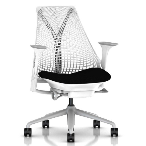 Sayl bureaustoel wit met zwart zitkussen, base fog