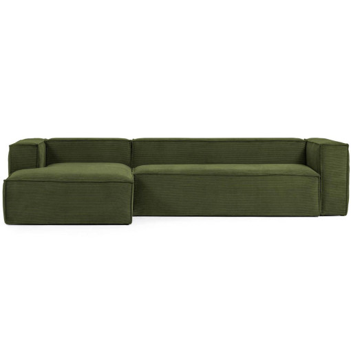 Blok 4-zits bank met chaise longue links Green Corduroy