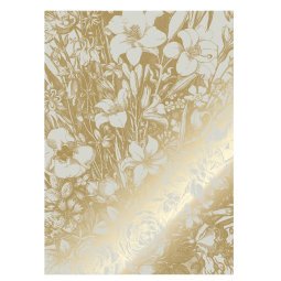 Engraved Flowers 8 gold metallic behang 4 banen