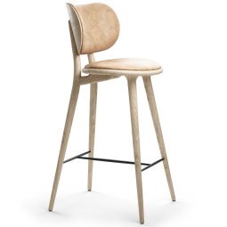 High Stool barkruk met rugleuning 74 naturel eiken/leer