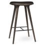 High Stool barkruk 74 donker eik, zwart leer