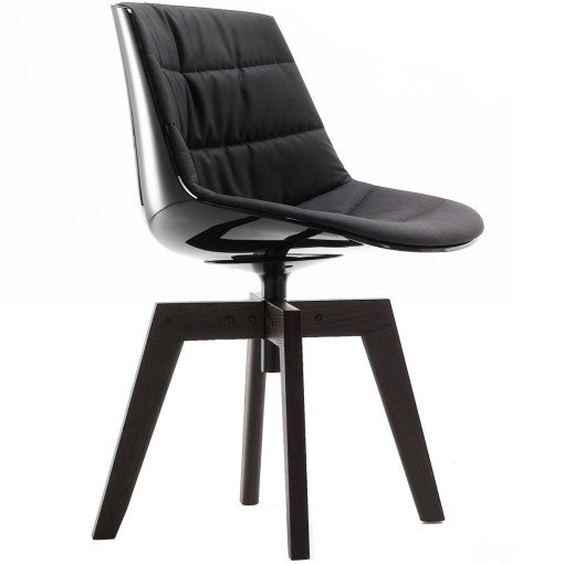 Flow Chair gestoffeerde stoel met bruin eiken onderstel, zwarte kuip, grijze finish, Londra zwart