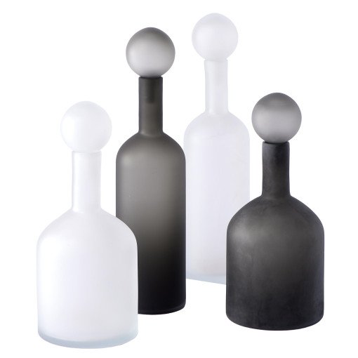 Bubbles & Bottles karaf set van 4 black/white