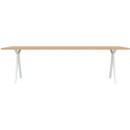 Slim X-Type tafel 200x90 wit frame, naturel hardwax, rechte hoeken