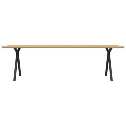 Slim X-Type tafel 260x100 zwart frame, hardwax light 3041, verjongd ronde hoeken