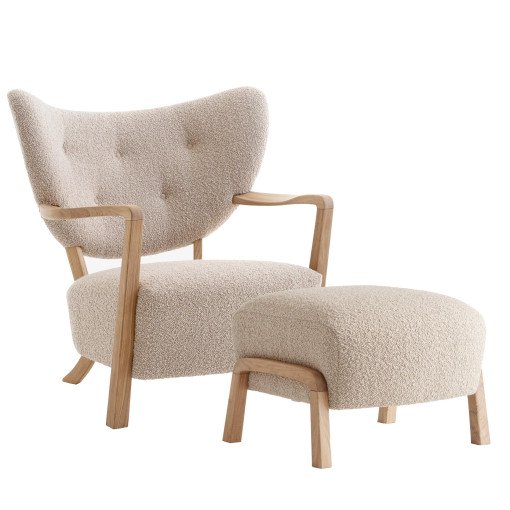 Wulff fauteuil & pouf eiken onderstel karakorum 003