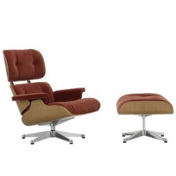 Eames Lounge chair en Ottoman Kersenhout naturel (nieuwe afmeting) gepolijst onderstel/zitting Calma Brandy