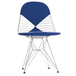 Eames Wire Chair DKR-2 stoel verchroomd onderstel donkerblauw moorbruin