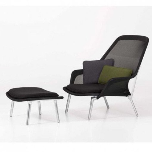 Slow chair met Ottoman loungestoel zwart / gepolijst