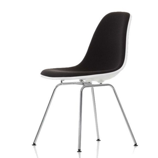 Eames DSX gestoffeerde stoel, bekleding nero/chocolade, kuip wit