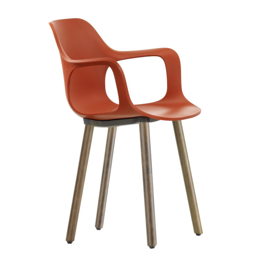 Hal Armchair Wood stoel notenhout onderstel, oranje