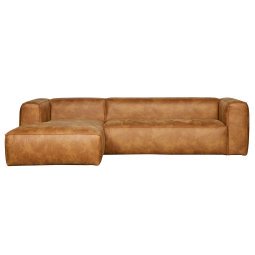 Bean bank met chaise longue links leer cognac