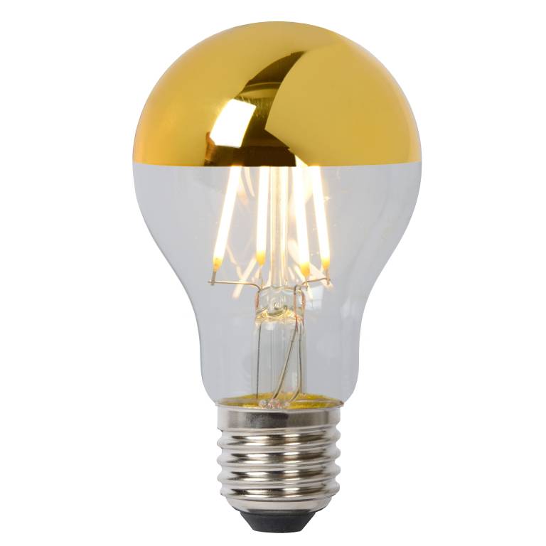 output slim bevroren Lucide A60 LED lichtbron E27 5W 2700K kopspiegel goud dimbaar | Flinders