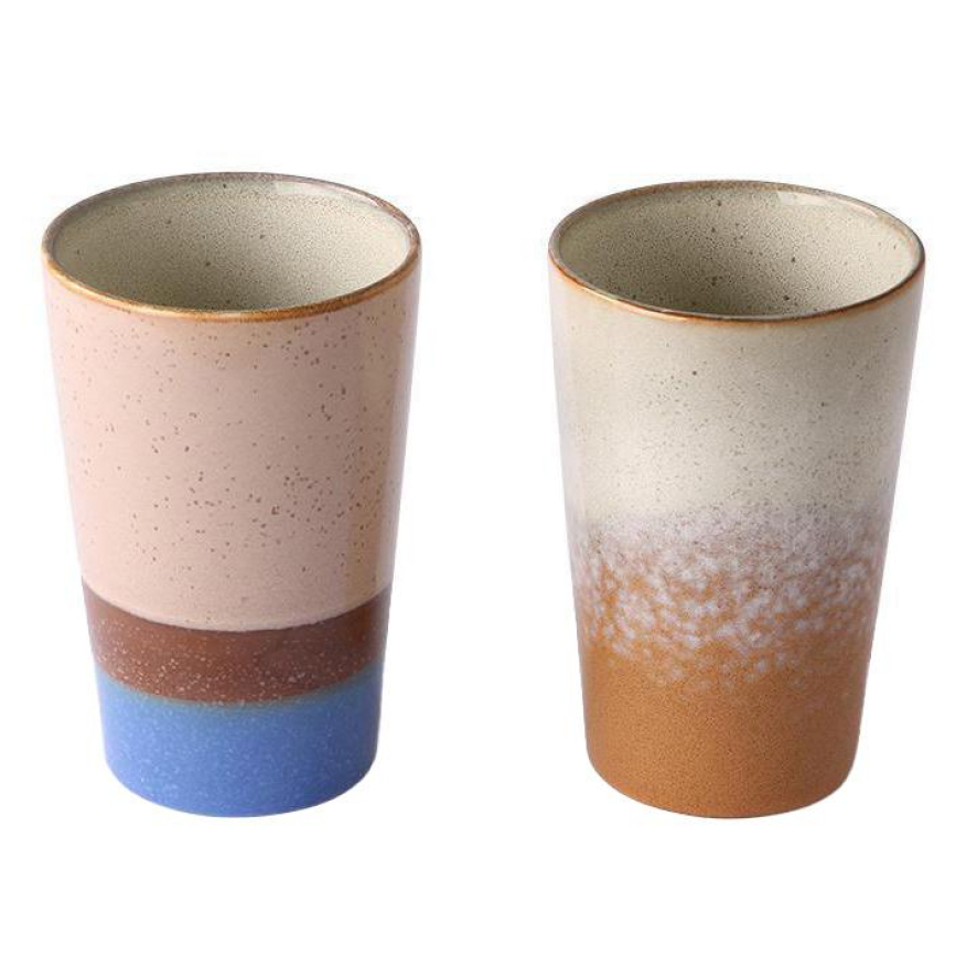 twee weken periode symbool HKliving 70's Ceramic Thee mokken set van 2 oranje beige | Flinders