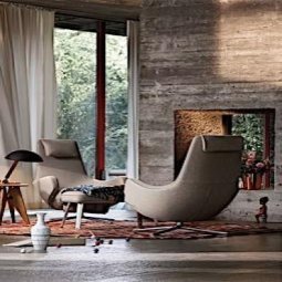 Repos Fauteuil met Ottoman, Leer premium F Sand